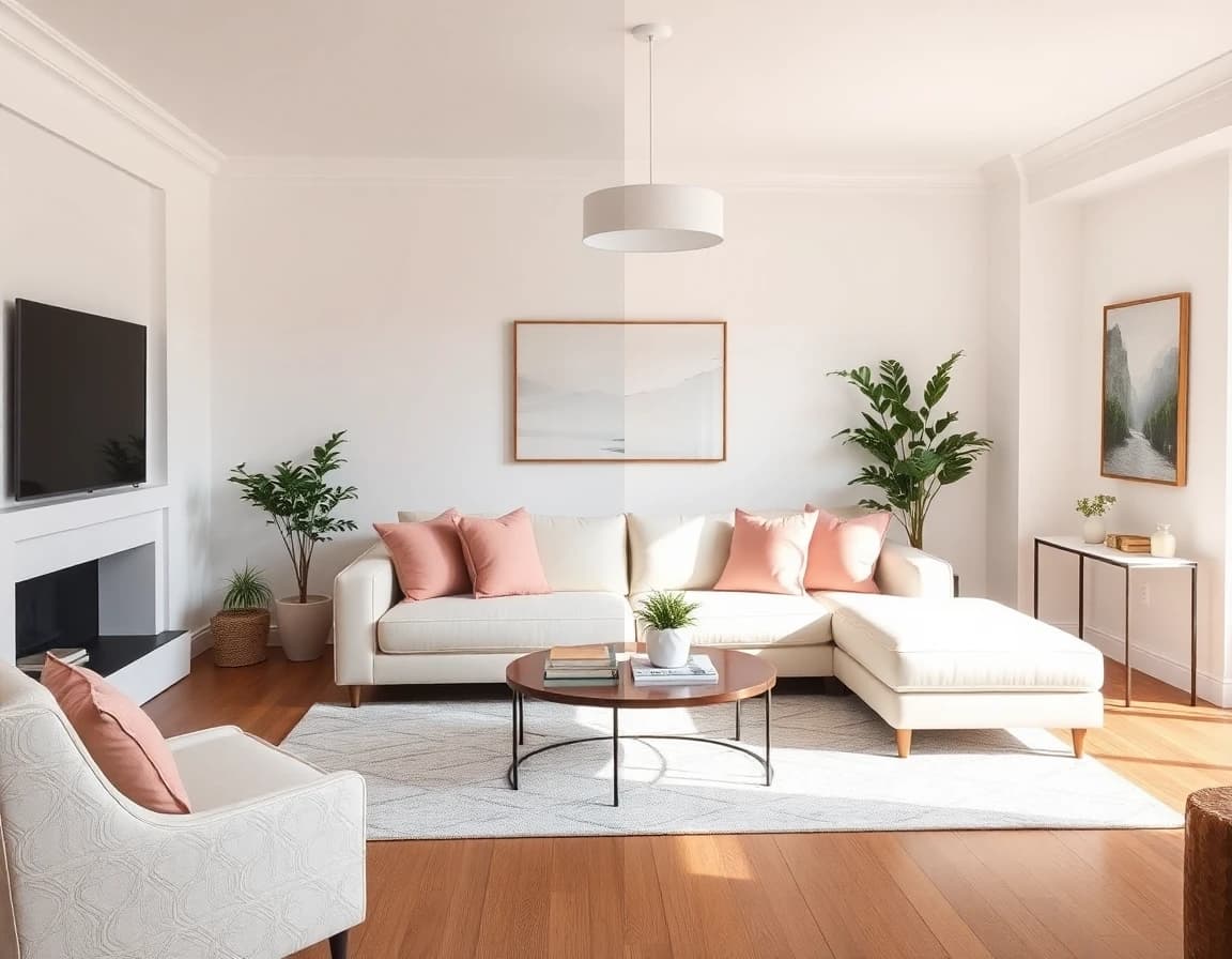 After photo showing AI-generated interior design for modern living room - DecorAI app result