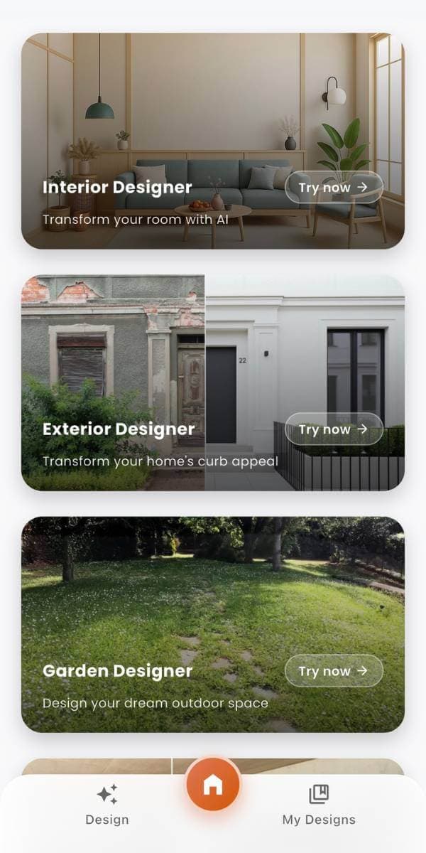 DecorAI AI Home Design App Preview showing room transformation